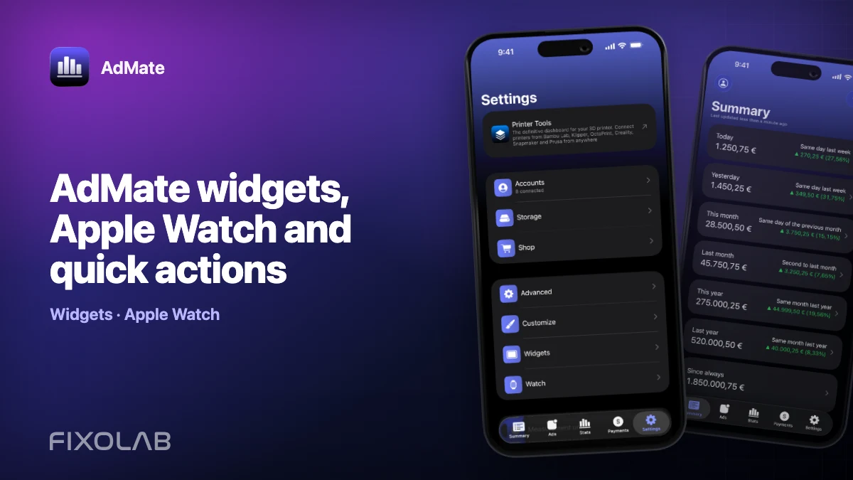 AdMate widgets, Apple Watch and quick actions AdMate widgets, Apple Watch and quick actions