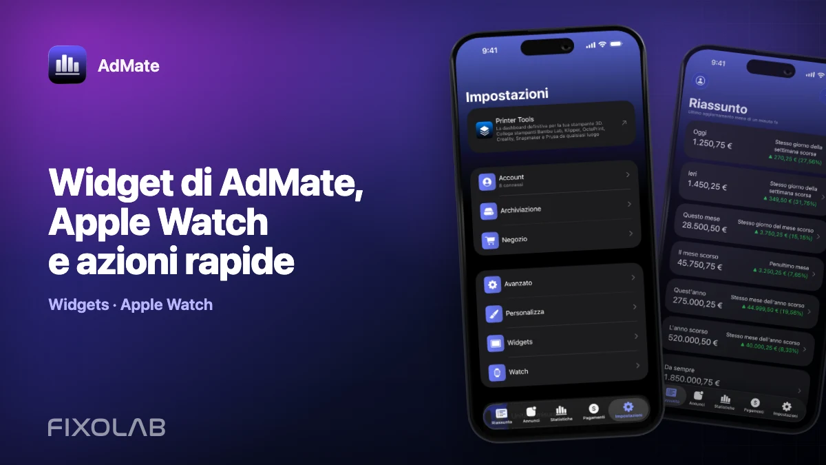 Widget di AdMate, Apple Watch e azioni rapide