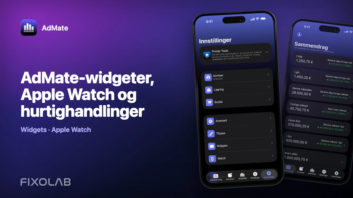 AdMate-widgeter, Apple Watch og hurtighandlinger AdMate-widgeter, Apple Watch og hurtighandlinger