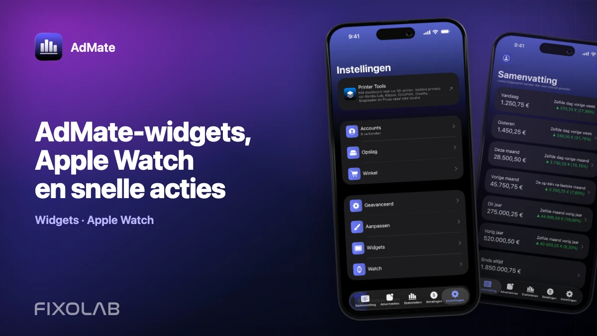 AdMate-widgets, Apple Watch en snelle acties AdMate-widgets, Apple Watch en snelle acties