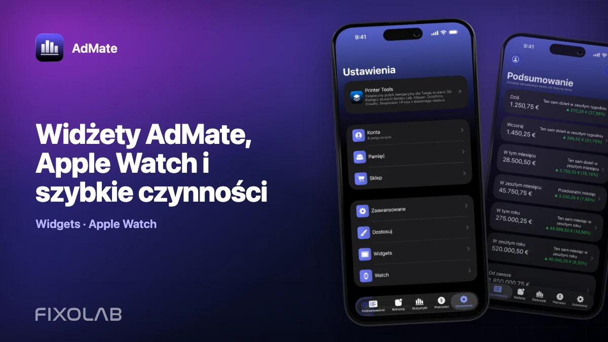 Widżety AdMate, Apple Watch i szybkie czynności