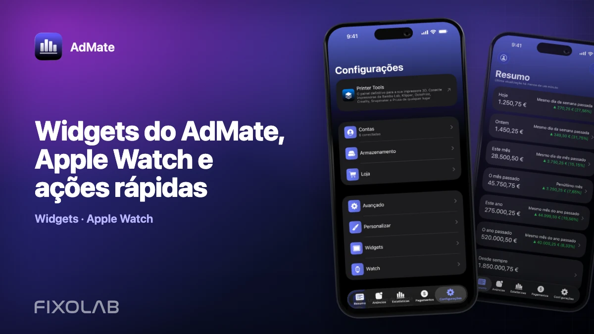Widgets do AdMate, Apple Watch e ações rápidas Widgets do AdMate, Apple Watch e ações rápidas