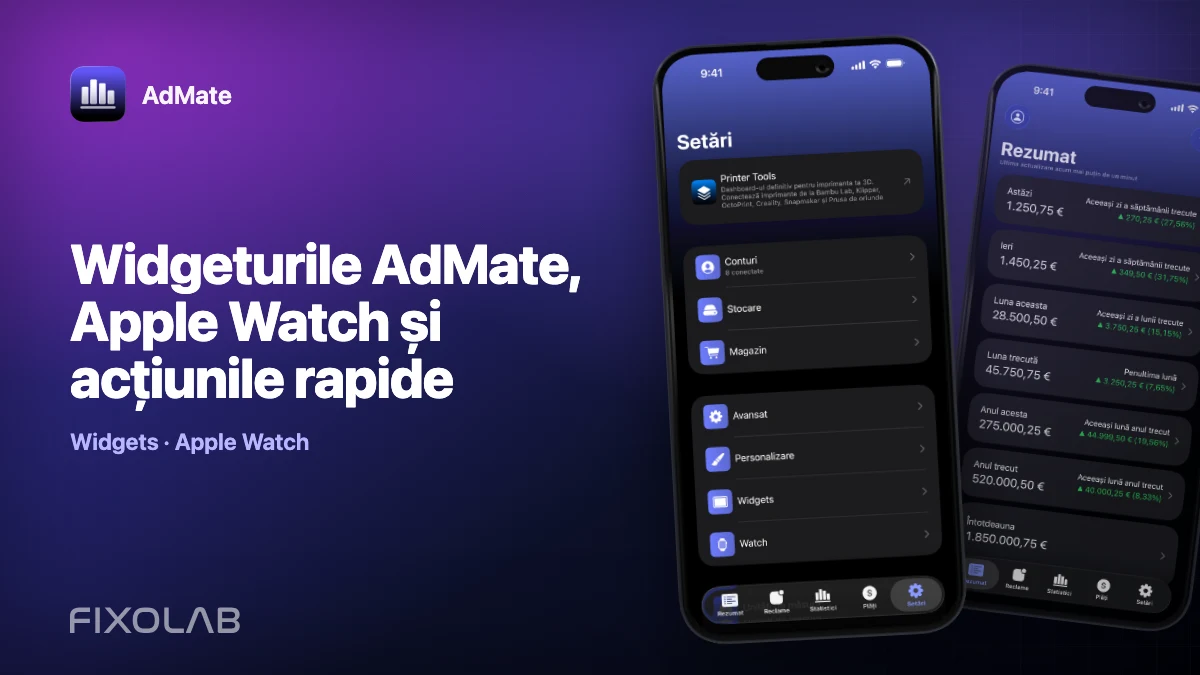 Widgeturile AdMate, Apple Watch și acțiunile rapide