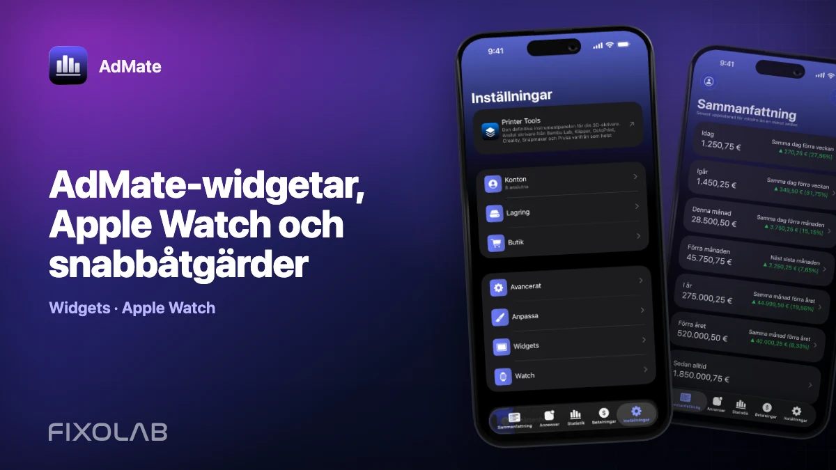 AdMate-widgetar, Apple Watch och snabbåtgärder