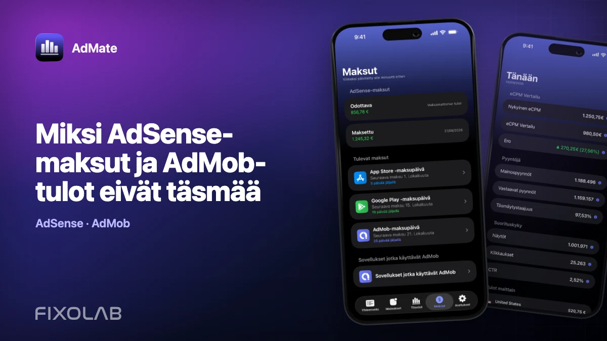 Miksi AdSense-maksut ja AdMob-tulot eivät täsmää