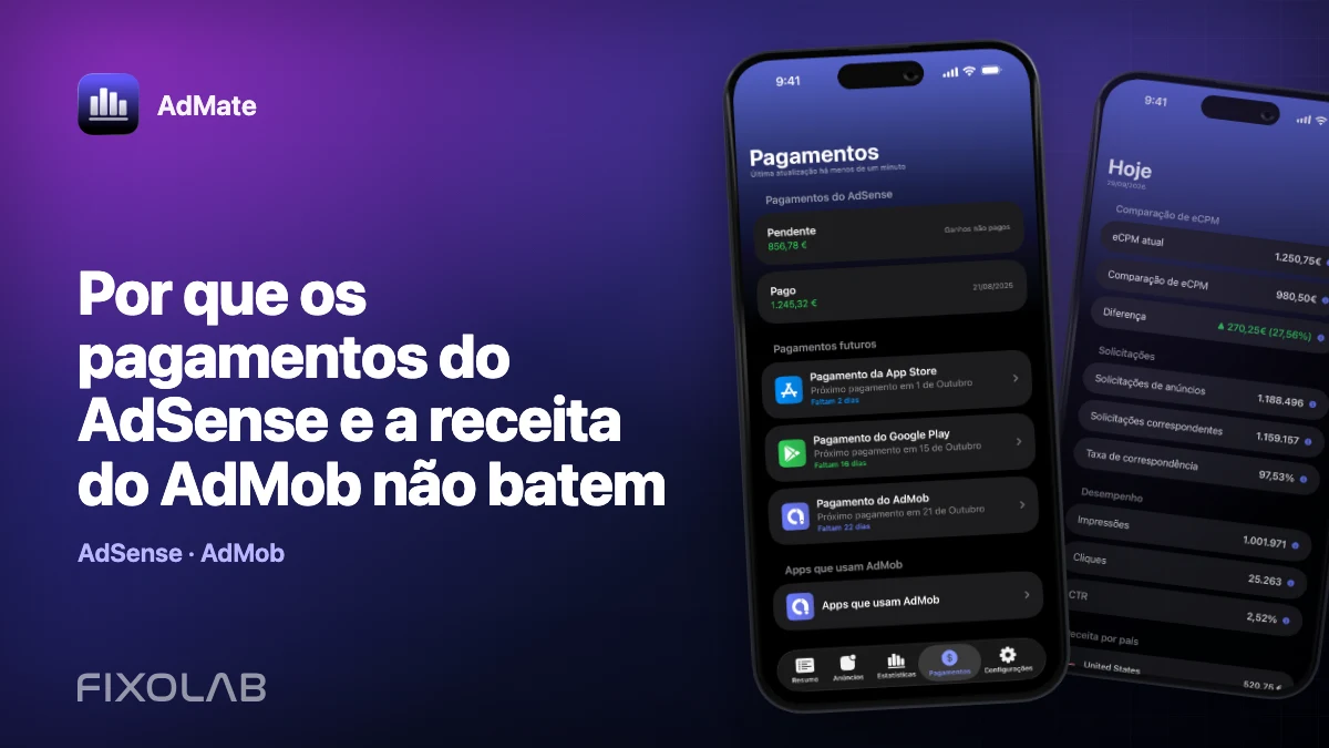 Por que os pagamentos do AdSense e a receita do AdMob não batem