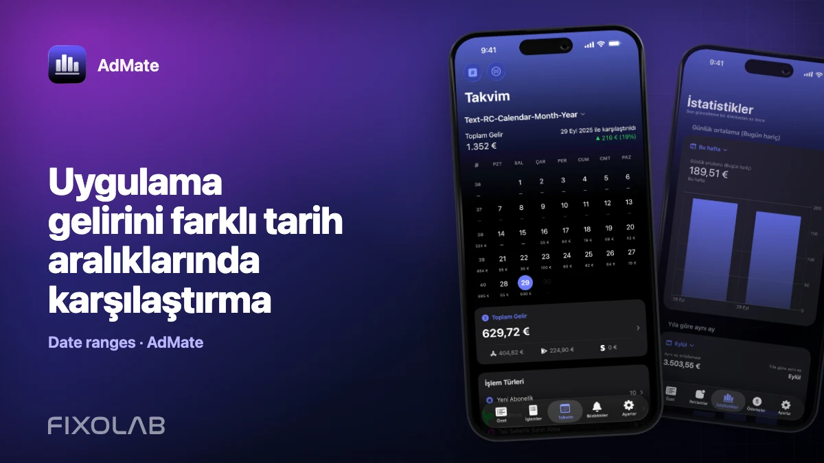 Uygulama gelirini farklı tarih aralıklarında karşılaştırma