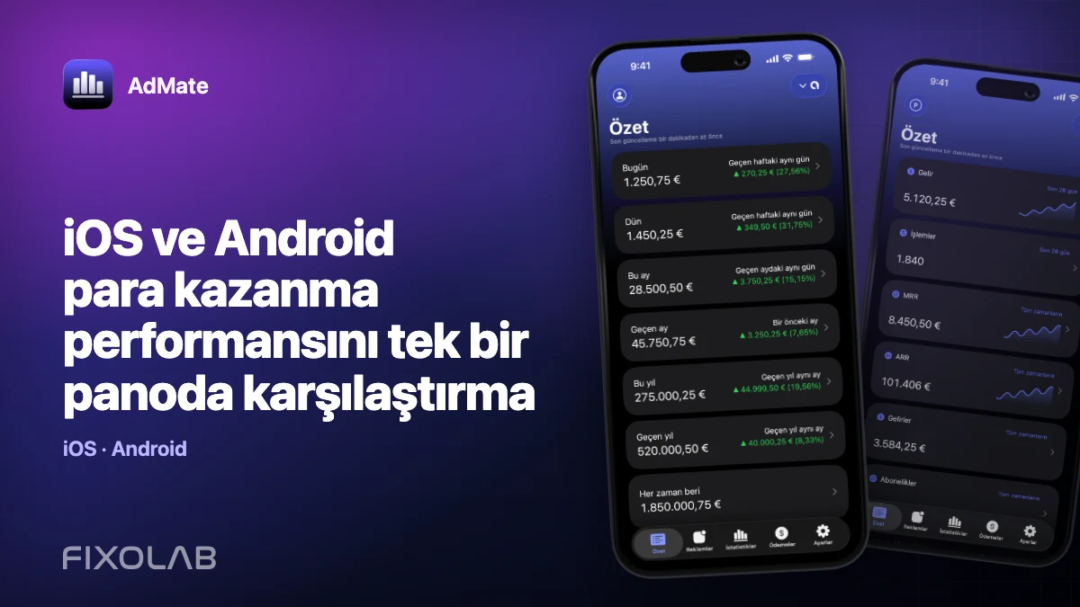 iOS ve Android para kazanma performansını tek bir panoda karşılaştırma