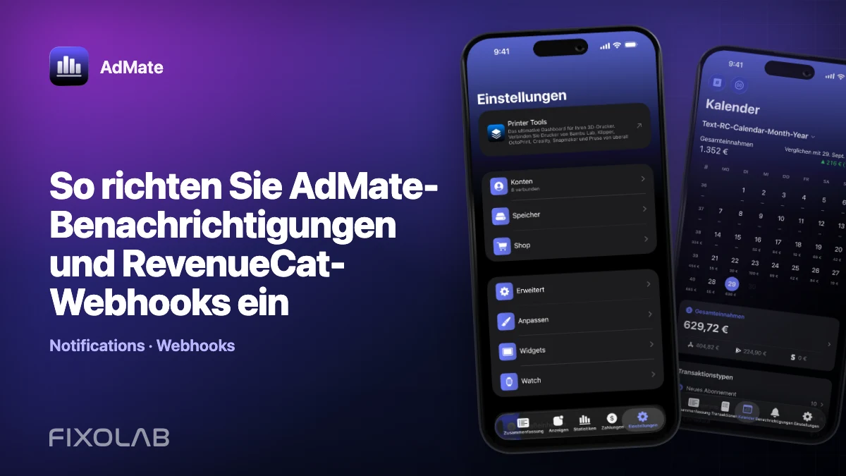 So richten Sie AdMate-Benachrichtigungen und RevenueCat-Webhooks ein