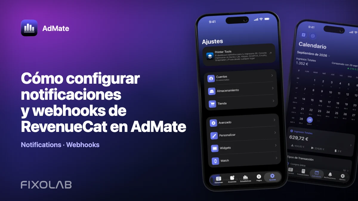 Cómo configurar notificaciones y webhooks de RevenueCat en AdMate