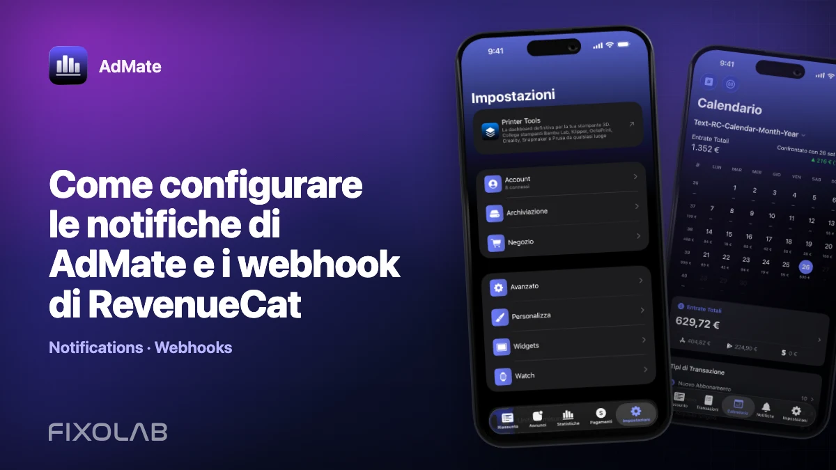 Come configurare le notifiche di AdMate e i webhook di RevenueCat Come configurare le notifiche di AdMate e i webhook di RevenueCat