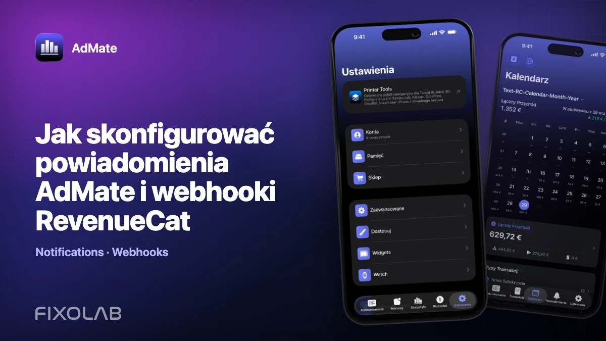 Jak skonfigurować powiadomienia AdMate i webhooki RevenueCat