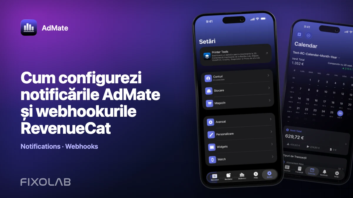 Cum configurezi notificările AdMate și webhookurile RevenueCat