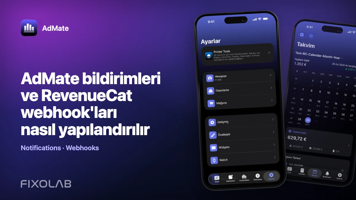 AdMate bildirimleri ve RevenueCat webhook'ları nasıl yapılandırılır