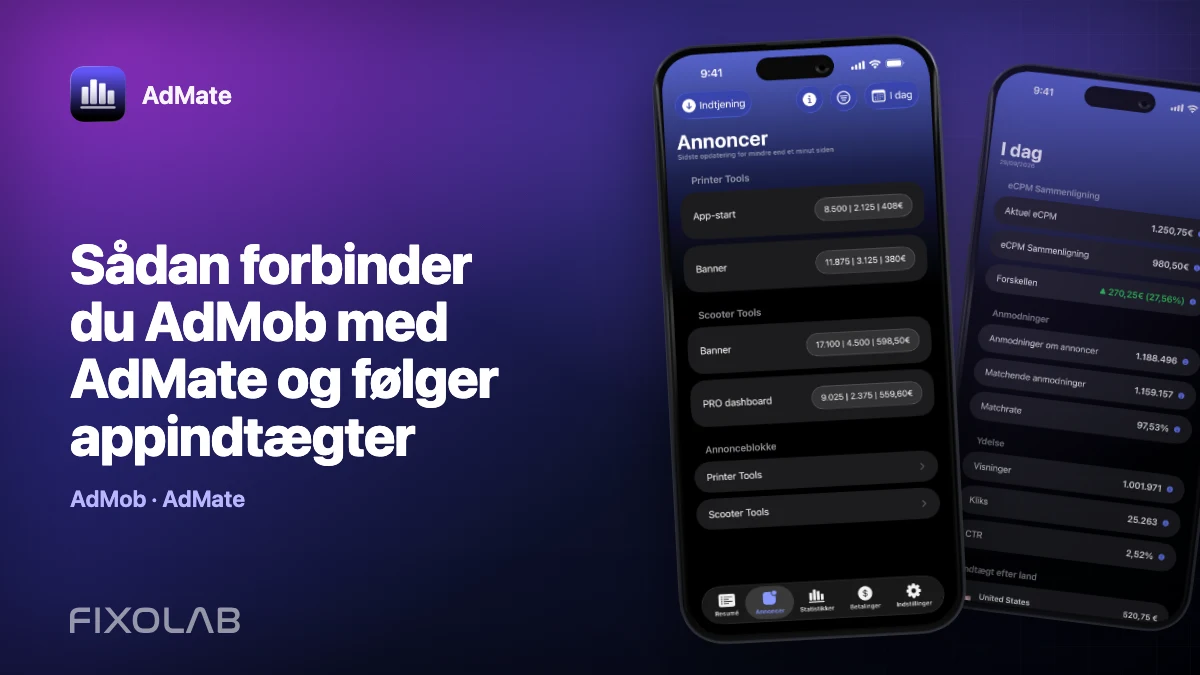 Sådan forbinder du AdMob med AdMate og følger appindtægter