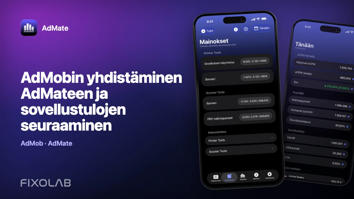AdMobin yhdistäminen AdMateen ja sovellustulojen seuraaminen