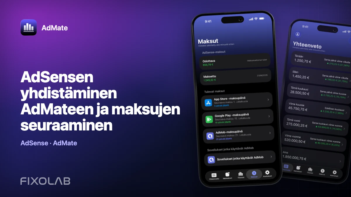 AdSensen yhdistäminen AdMateen ja maksujen seuraaminen