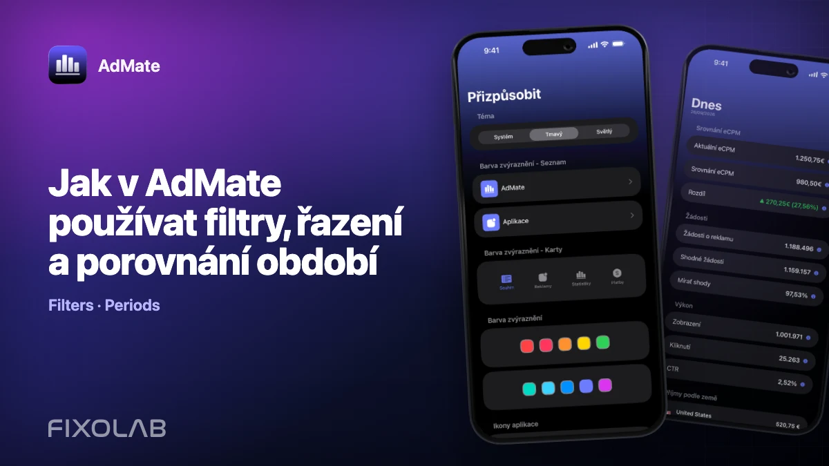 Jak v AdMate používat filtry, řazení a porovnání období
