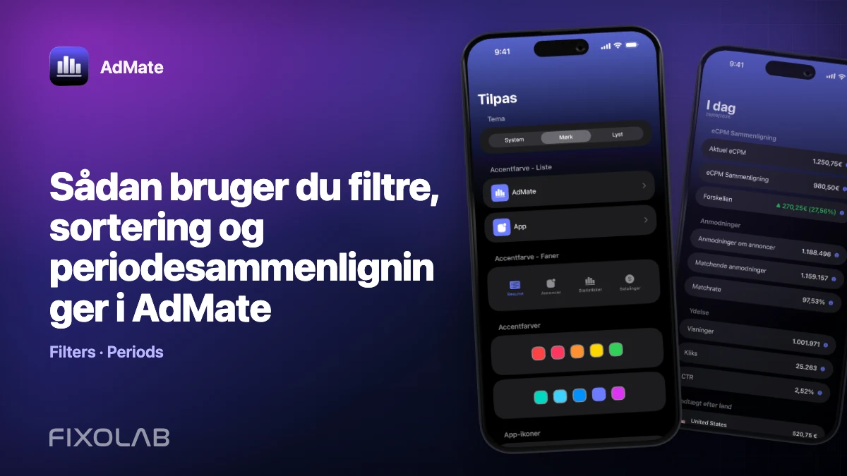 Sådan bruger du filtre, sortering og periodesammenligninger i AdMate