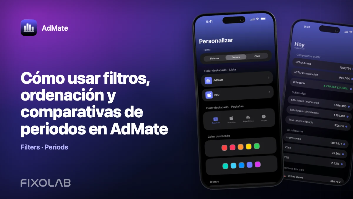Cómo usar filtros, ordenación y comparativas de periodos en AdMate