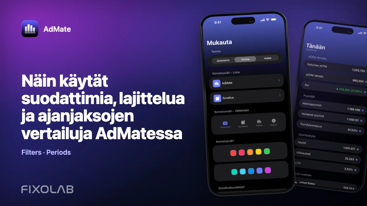 Näin käytät suodattimia, lajittelua ja ajanjaksojen vertailuja AdMatessa
