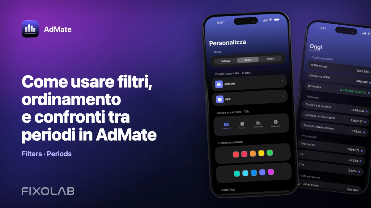 Come usare filtri, ordinamento e confronti tra periodi in AdMate
