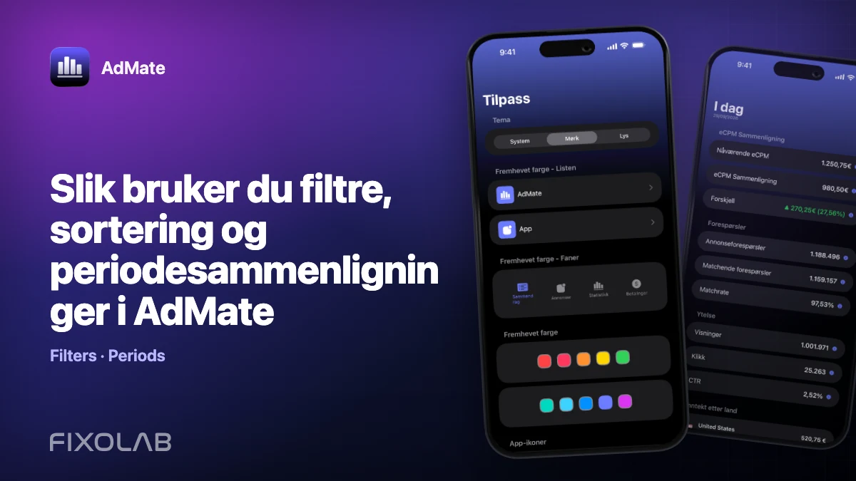 Slik bruker du filtre, sortering og periodesammenligninger i AdMate