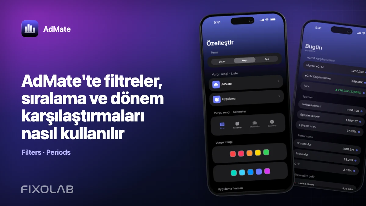 AdMate'te filtreler, sıralama ve dönem karşılaştırmaları nasıl kullanılır
