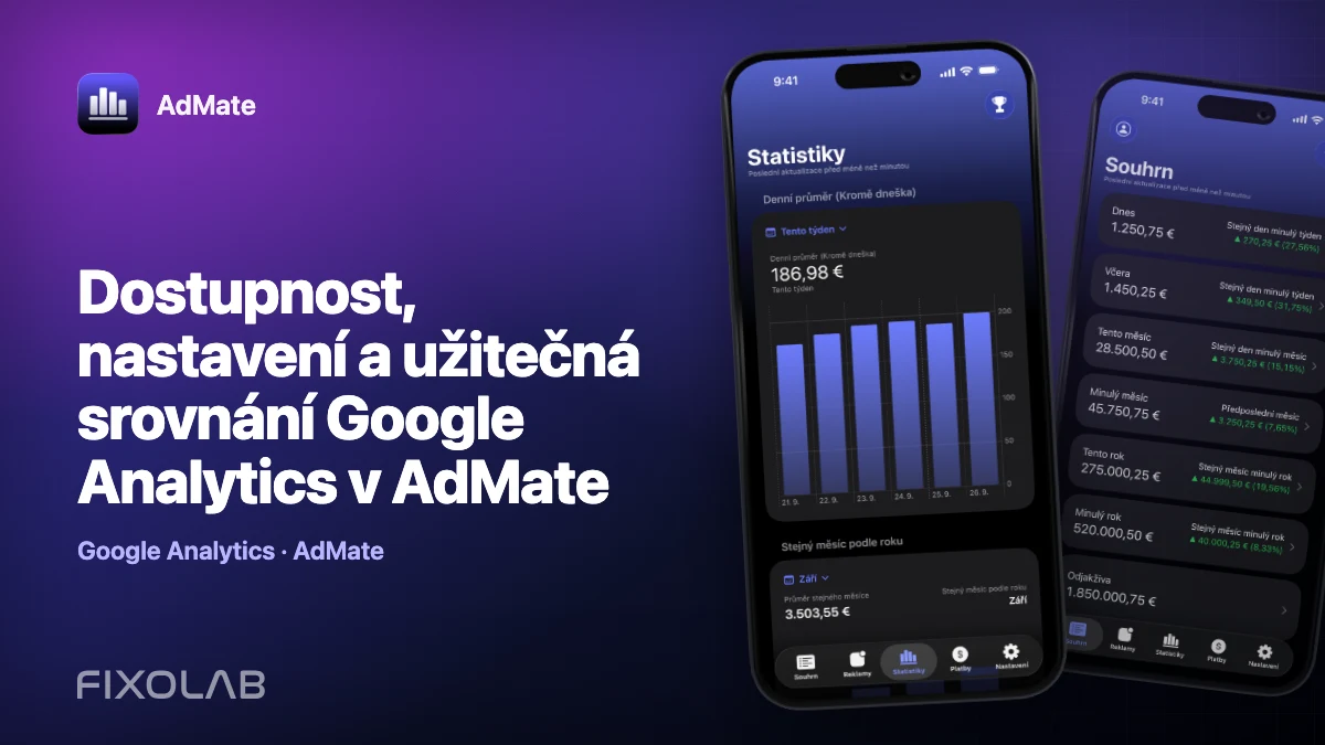 Dostupnost, nastavení a užitečná srovnání Google Analytics v AdMate