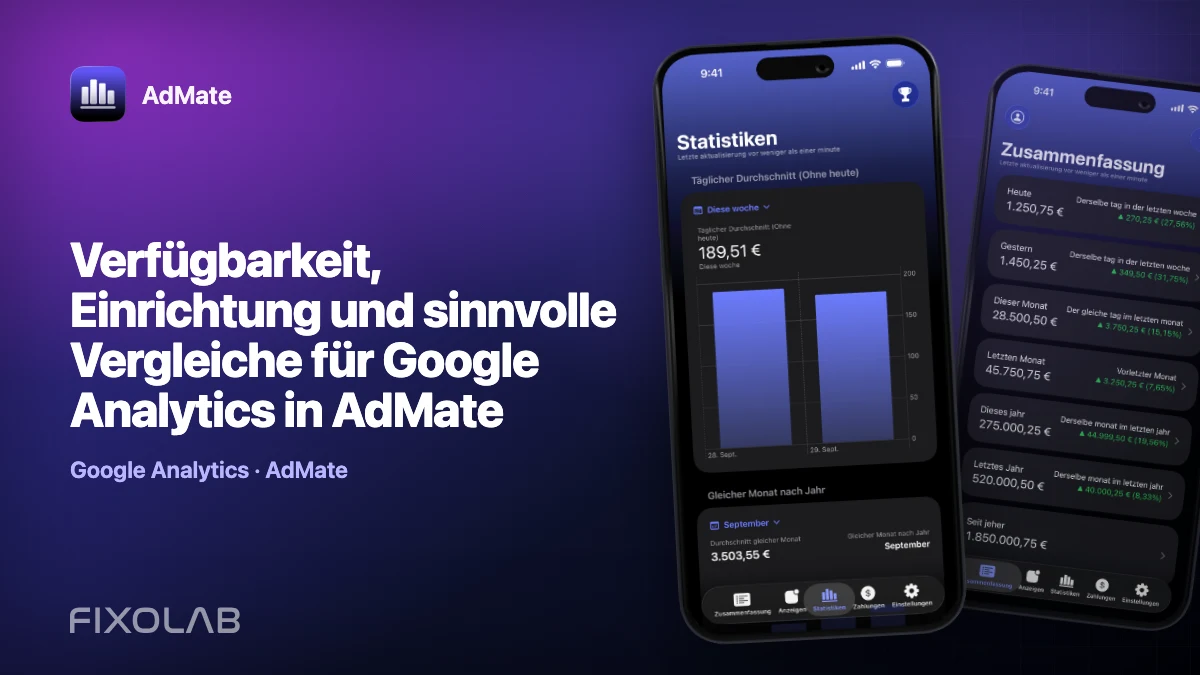 Verfügbarkeit, Einrichtung und sinnvolle Vergleiche für Google Analytics in AdMate Verfügbarkeit, Einrichtung und sinnvolle Vergleiche für Google Analytics in AdMate
