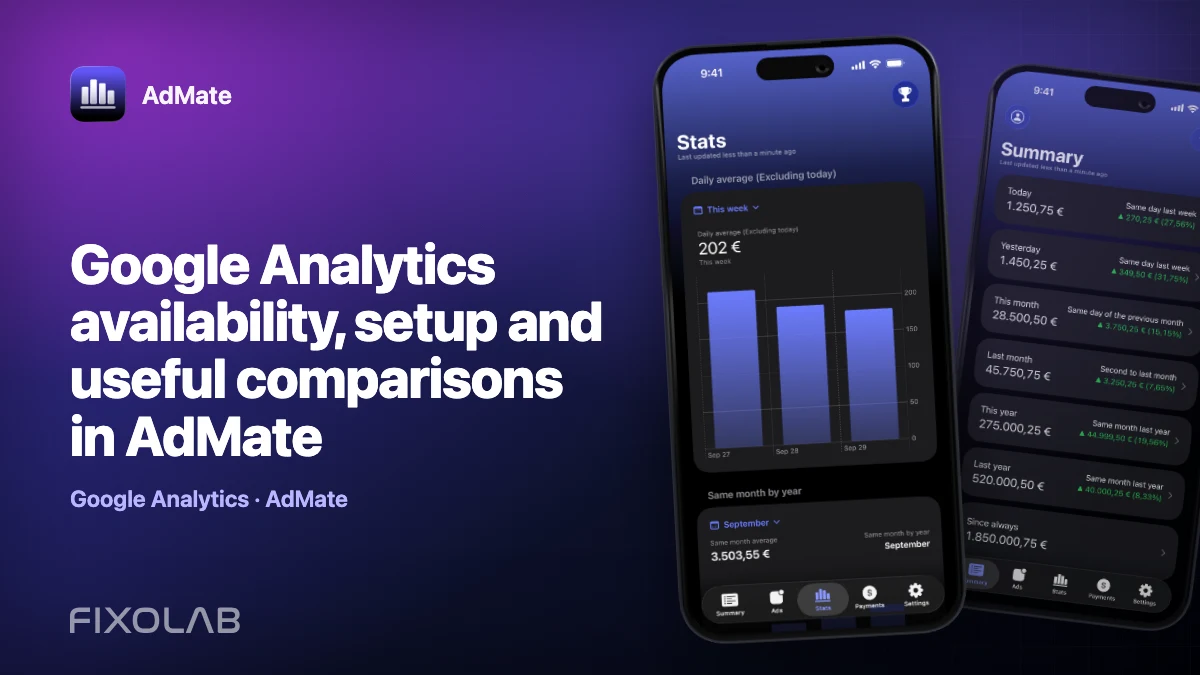 Google Analytics availability, setup and useful comparisons in AdMate