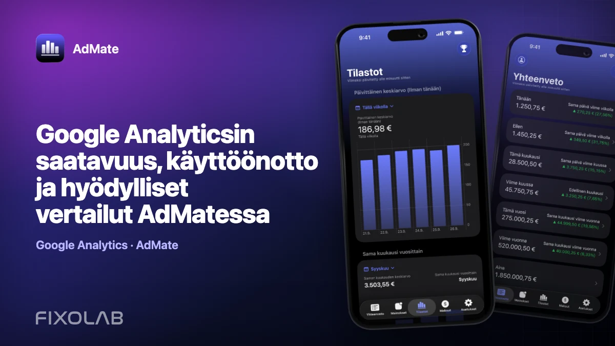 Google Analyticsin saatavuus, käyttöönotto ja hyödylliset vertailut AdMatessa Google Analyticsin saatavuus, käyttöönotto ja hyödylliset vertailut AdMatessa