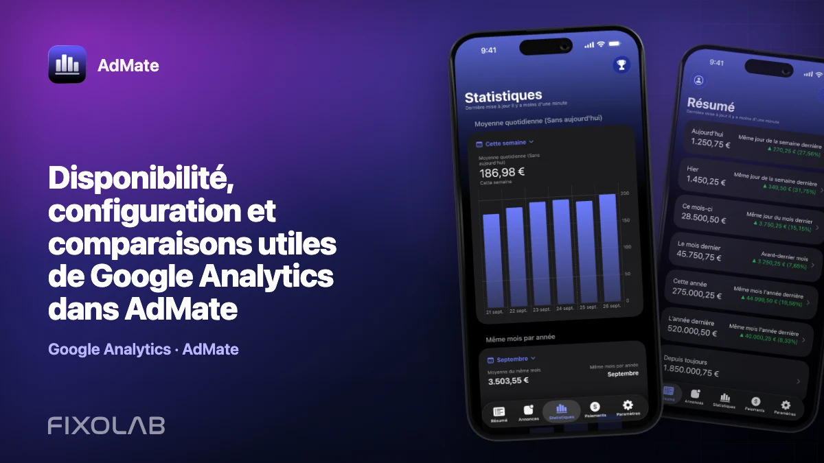 Disponibilité, configuration et comparaisons utiles de Google Analytics dans AdMate Disponibilité, configuration et comparaisons utiles de Google Analytics dans AdMate