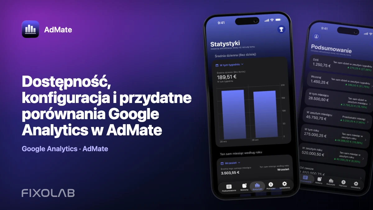 Dostępność, konfiguracja i przydatne porównania Google Analytics w AdMate
