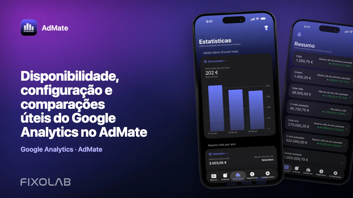 Disponibilidade, configuração e comparações úteis do Google Analytics no AdMate