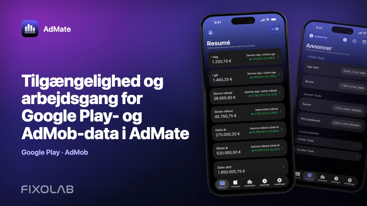 Tilgængelighed og arbejdsgang for Google Play- og AdMob-data i AdMate