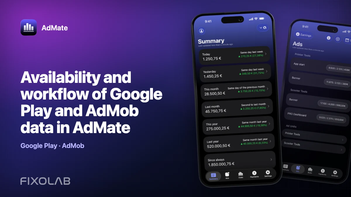 Availability and workflow of Google Play and AdMob data in AdMate