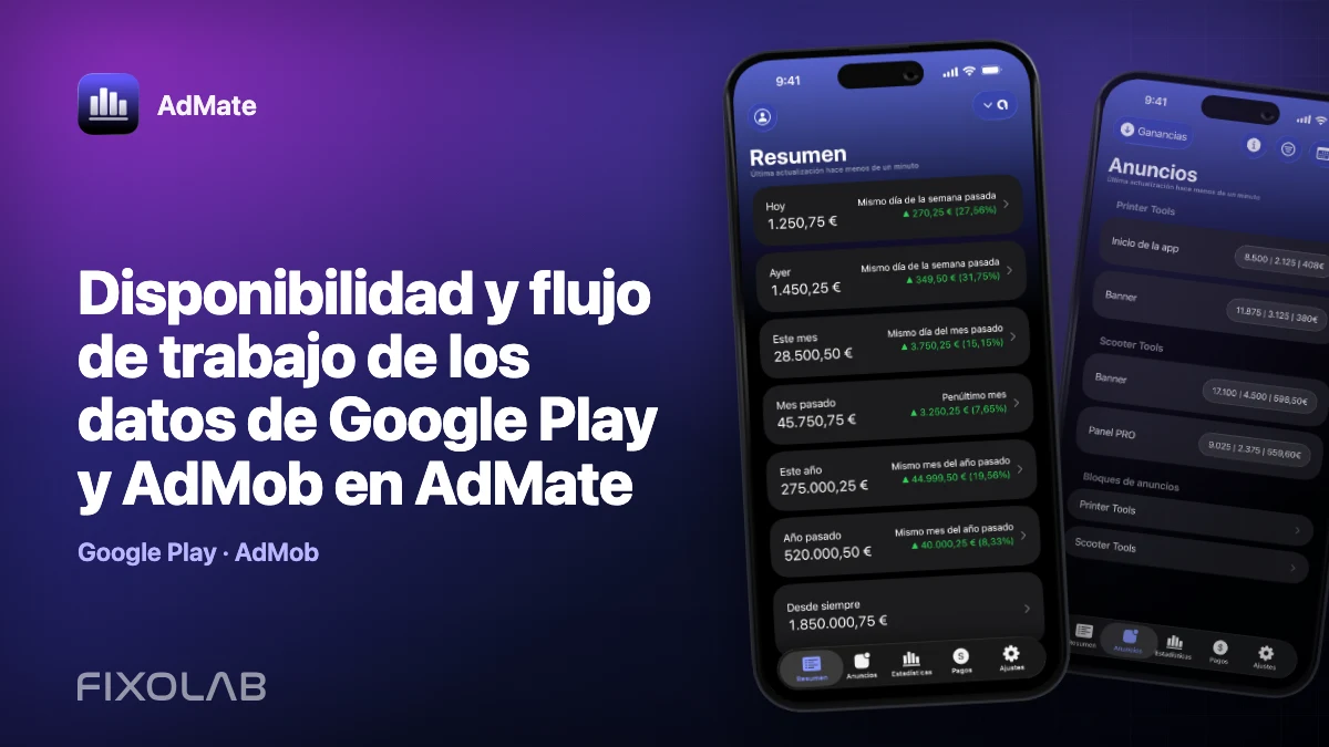 Disponibilidad y flujo de trabajo de los datos de Google Play y AdMob en AdMate