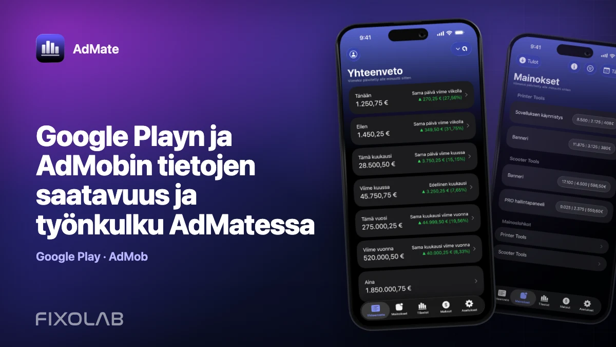 Google Playn ja AdMobin tietojen saatavuus ja työnkulku AdMatessa