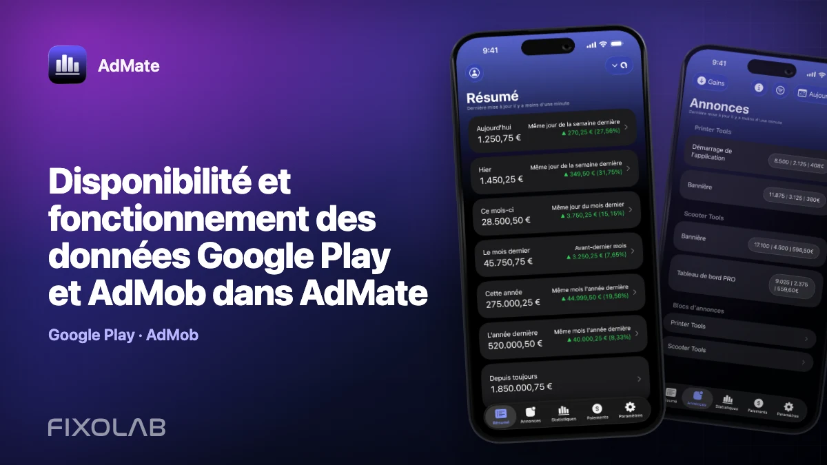Disponibilité et fonctionnement des données Google Play et AdMob dans AdMate