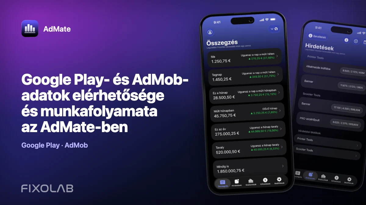 Google Play- és AdMob-adatok elérhetősége és munkafolyamata az AdMate-ben