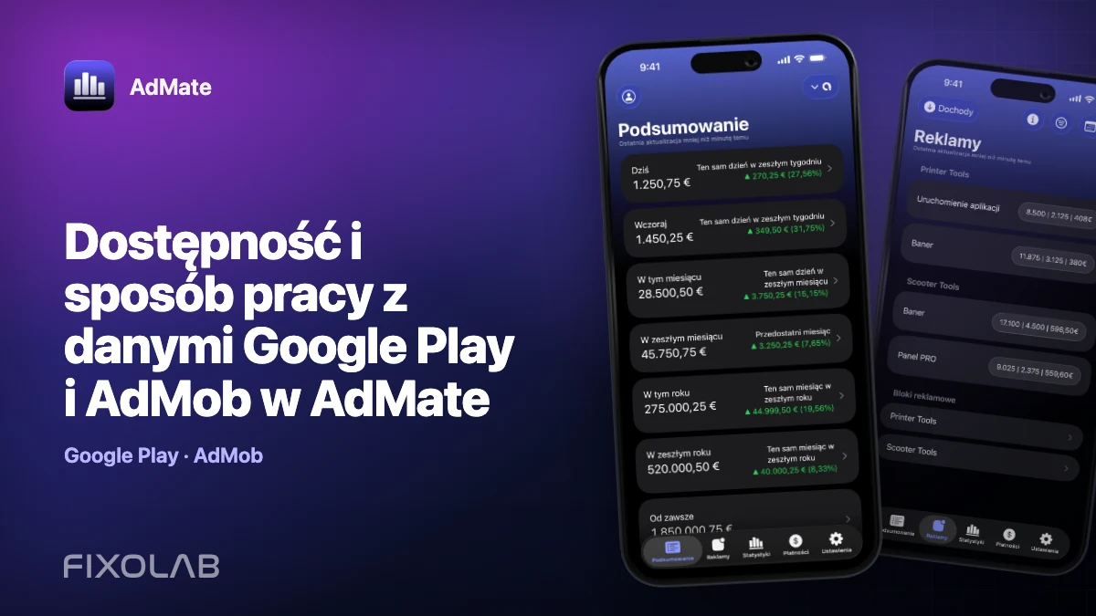 Dostępność i sposób pracy z danymi Google Play i AdMob w AdMate