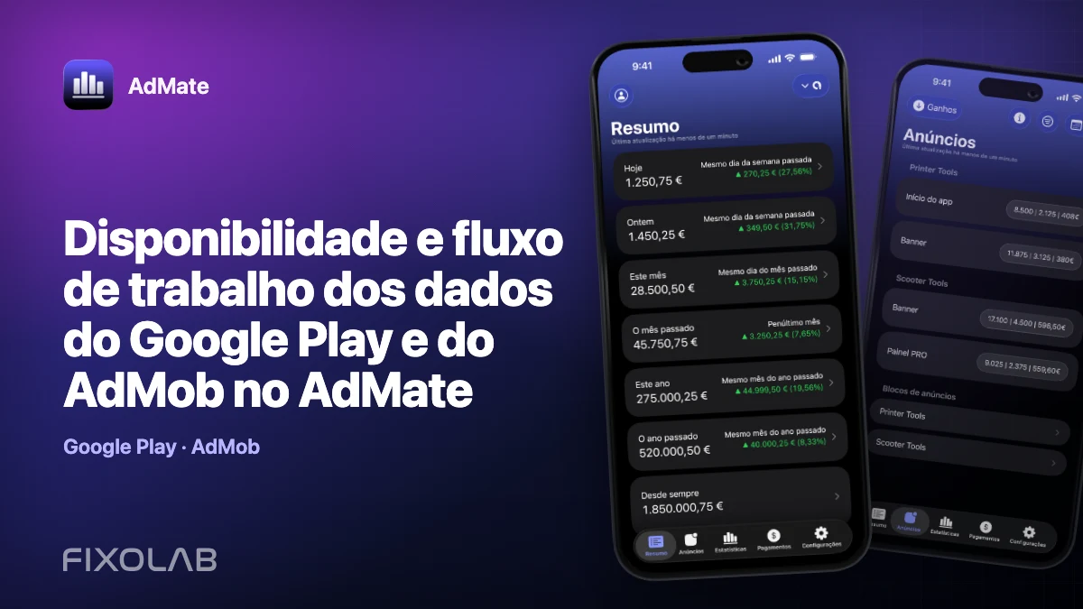 Disponibilidade e fluxo de trabalho dos dados do Google Play e do AdMob no AdMate