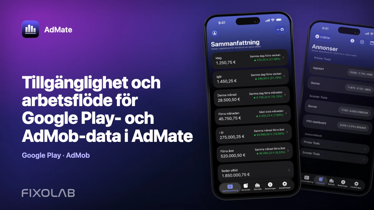 Tillgänglighet och arbetsflöde för Google Play- och AdMob-data i AdMate