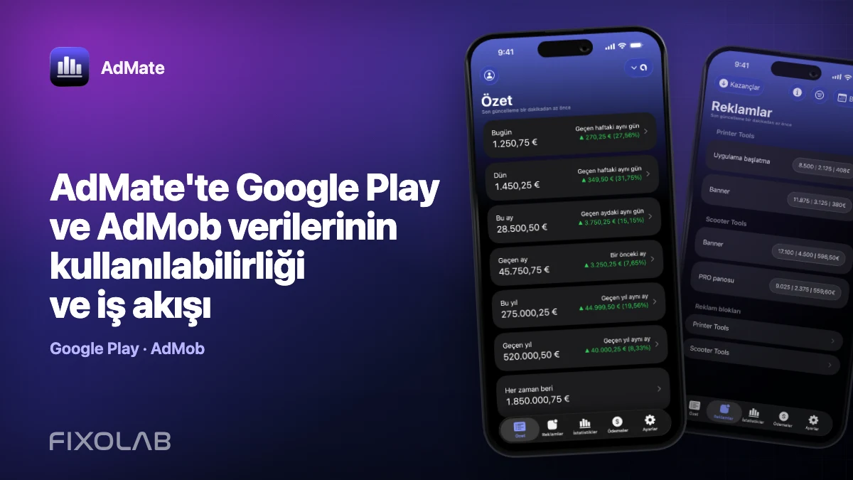 AdMate'te Google Play ve AdMob verilerinin kullanılabilirliği ve iş akışı