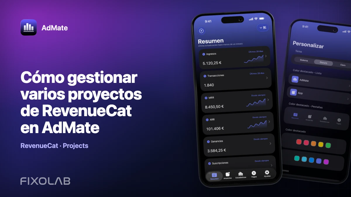 Cómo gestionar varios proyectos de RevenueCat en AdMate