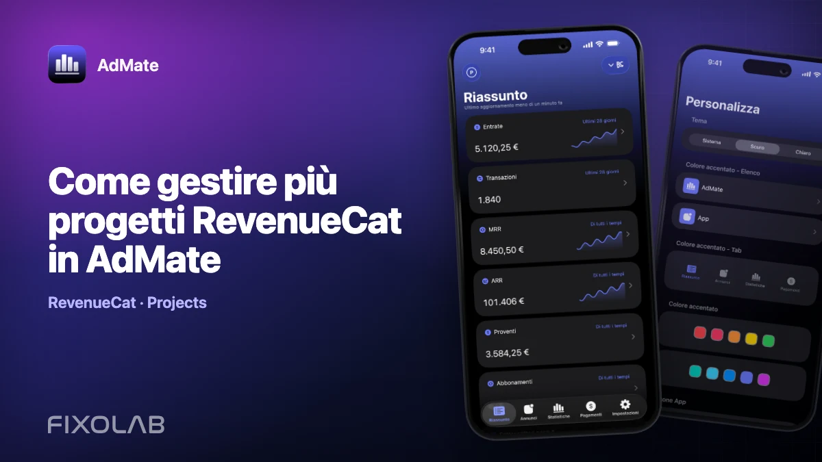 Come gestire più progetti RevenueCat in AdMate