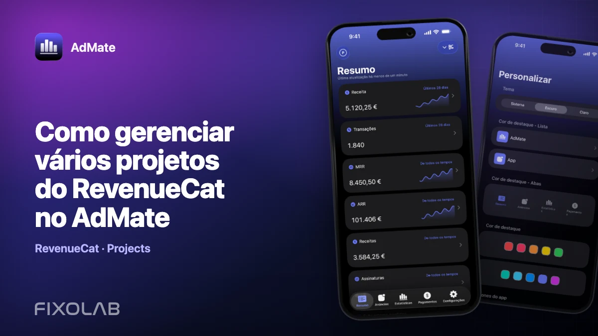 Como gerenciar vários projetos do RevenueCat no AdMate