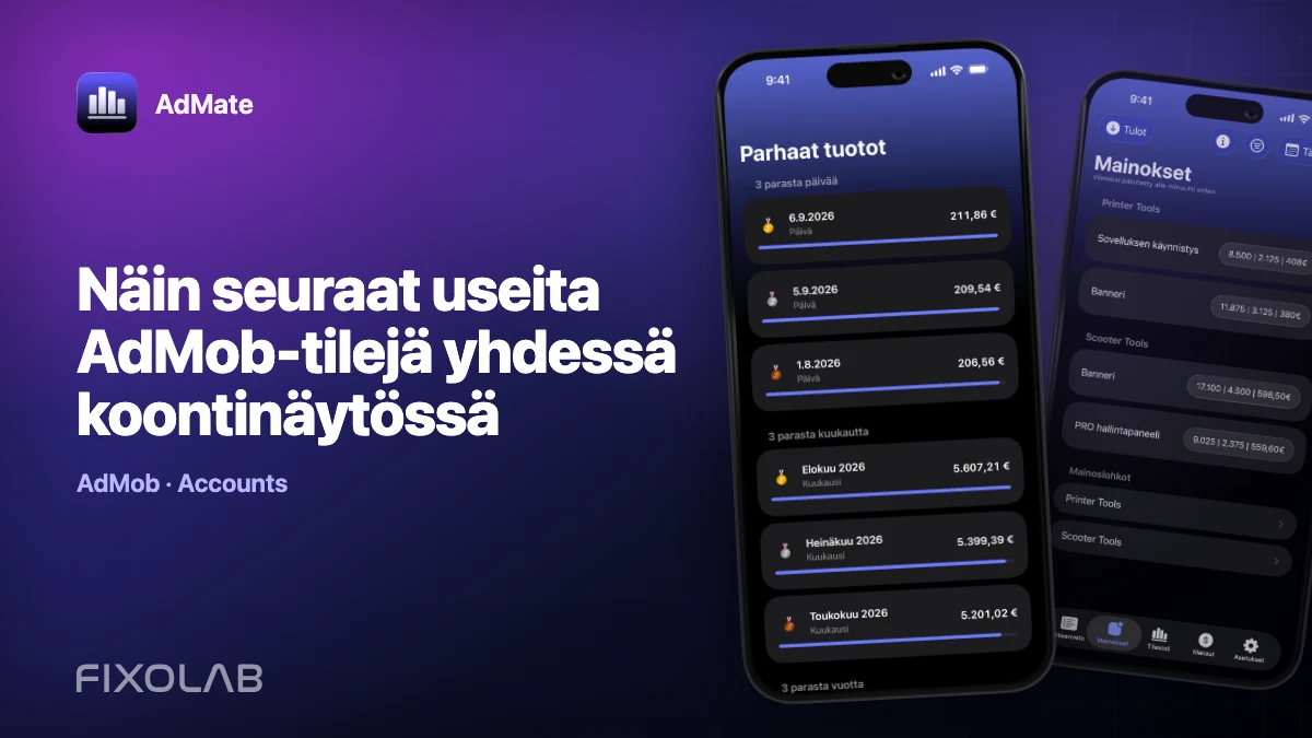 Näin seuraat useita AdMob-tilejä yhdessä koontinäytössä