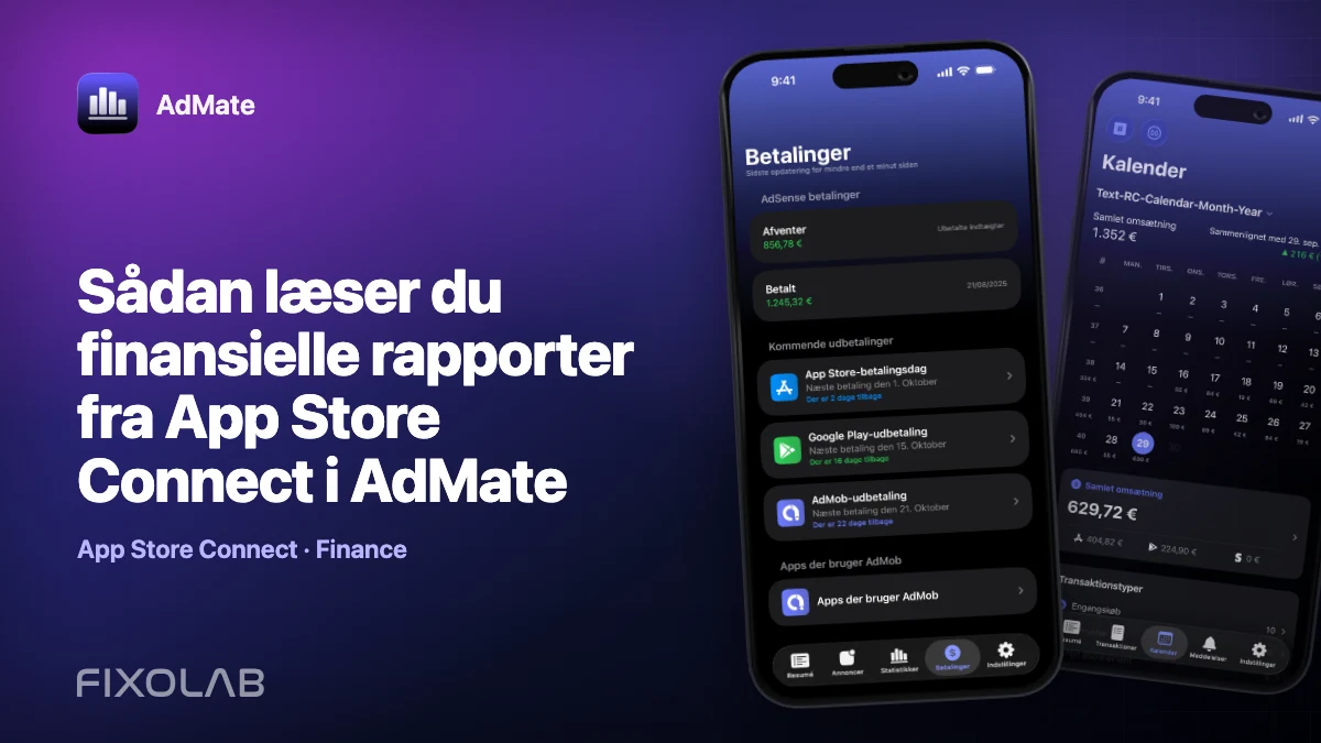 Sådan læser du finansielle rapporter fra App Store Connect i AdMate